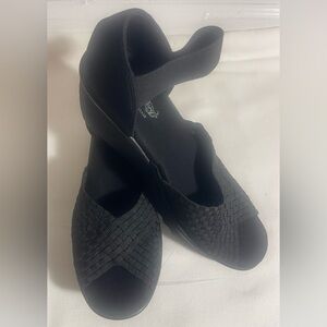 Faded Glory Black Woven Wedges